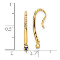 14k Polished Diamond and Sapphire Drop Wire Earrings
