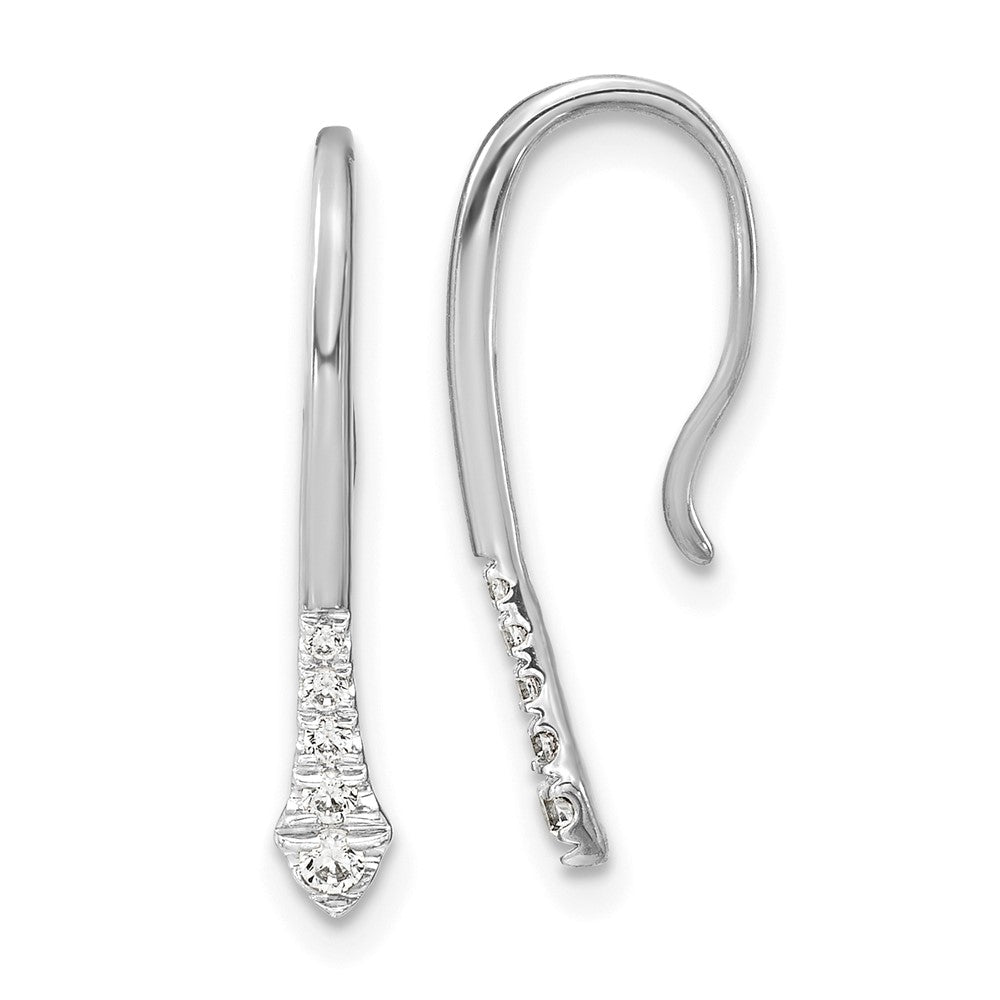 14k White Gold Polished Diamond Drop Wire Earrings