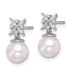 14k White Gold Freshwater Cultured Pearl & Diamond Post Earrings - 2