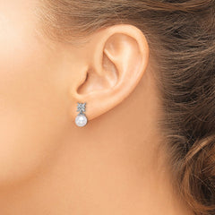 14k White Gold Freshwater Cultured Pearl & Diamond Post Earrings - 2
