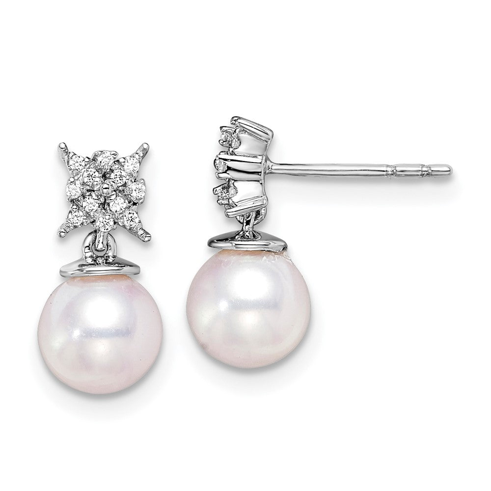 14k White Gold Freshwater Cultured Pearl & Diamond Post Earrings - 2