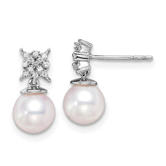 14k White Gold Freshwater Cultured Pearl & Diamond Post Earrings - 2