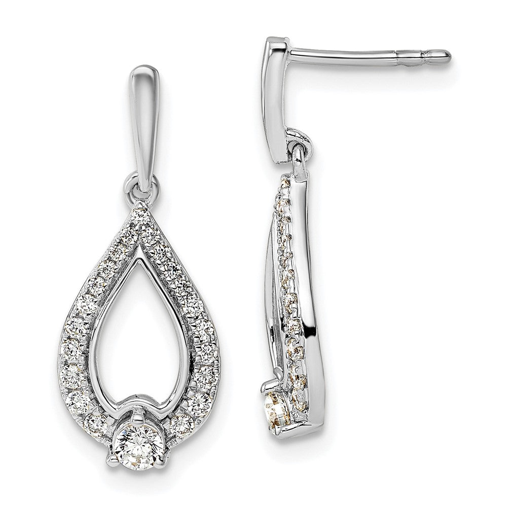 14k White Gold Diamond Post Dangle Earrings - 2