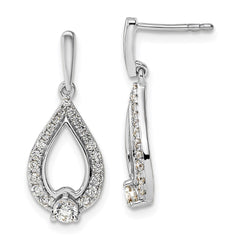 14k White Gold Diamond Post Dangle Earrings - 2