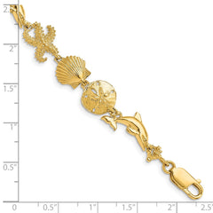 14k Polished Seashore Theme 7.25 inch Bracelet