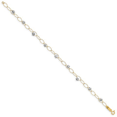 14k Two-tone Diamond-cut Puffed Stars and Oval Link 7.25 inch Bracelet