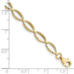 14k Polished Textured Oval Link 7.25 inch Bracelet