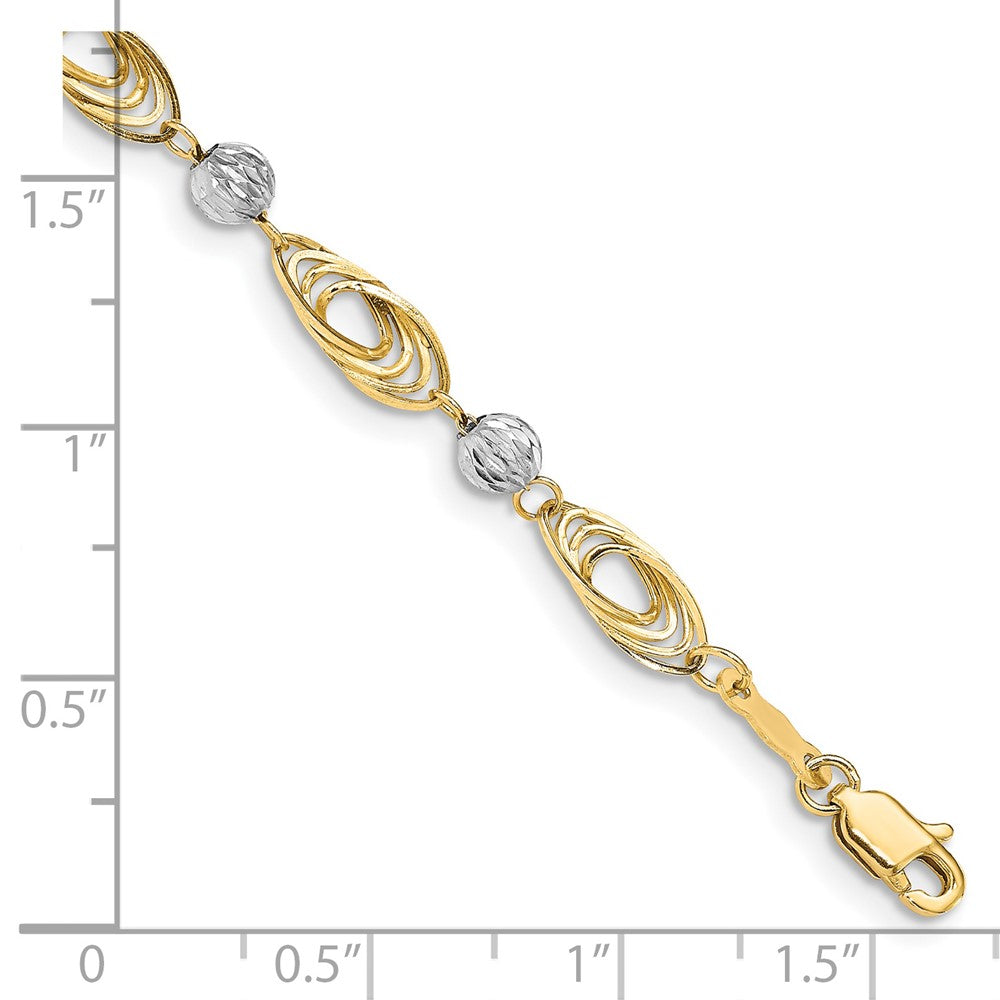 14K Two-tone Oval Links with Diamond-cut Beads 7.25 inch Bracelet