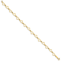 14K Polished Flat Open Hearts 7.5 inch Bracelet