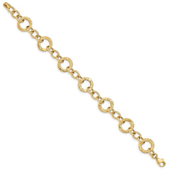 14K Polished and Textured Fancy Link Bracelet