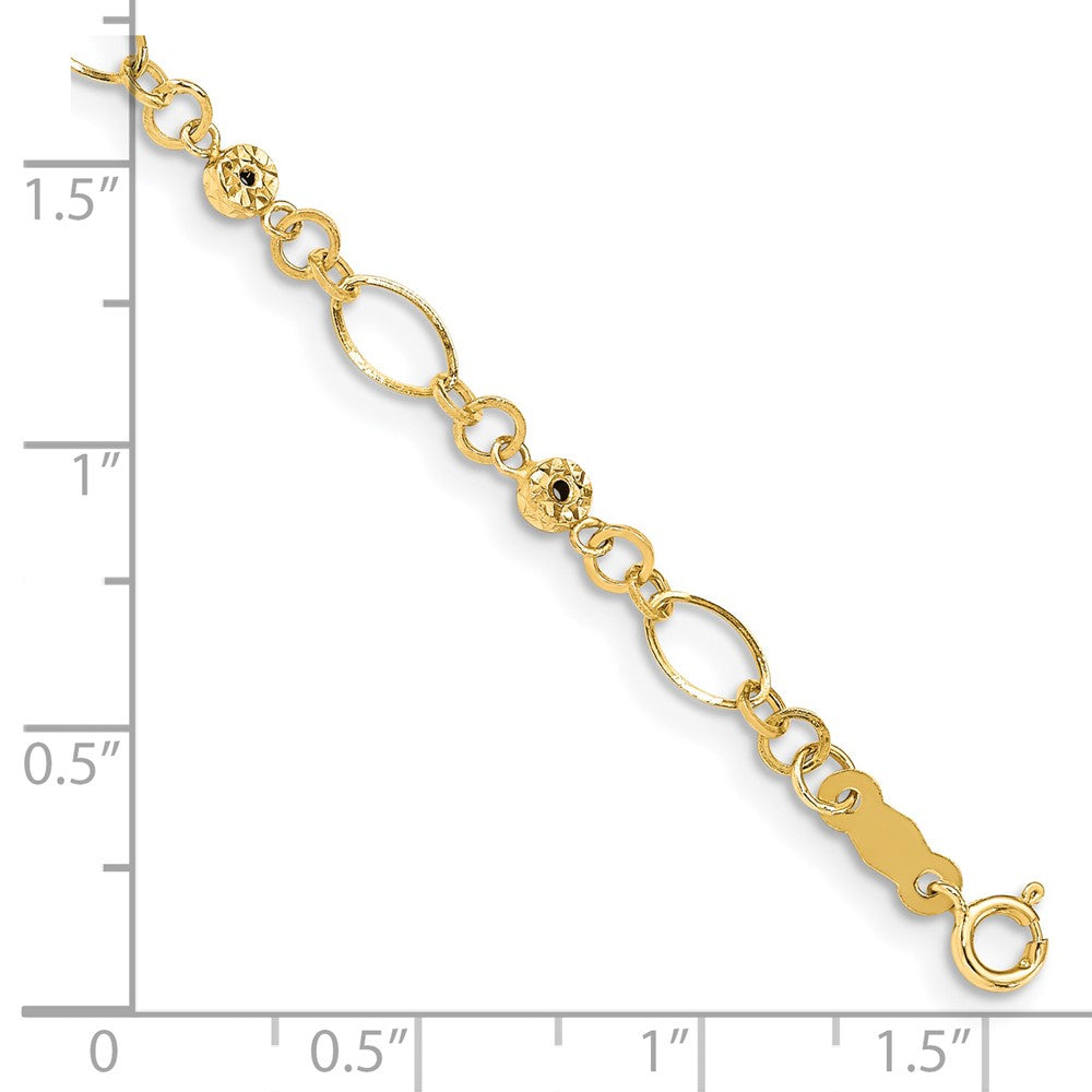 14k Polished Diamond-cut Ovals & Donut Beads Bracelet