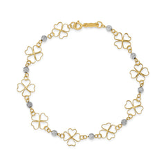 14k Two-tone Diamond-cut Open Clovers & Beads Bracelet