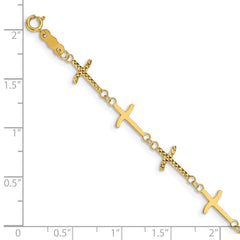14k Polished and Diamond-cut Crosses 7 inch Bracelet Plus 1 inch Extender