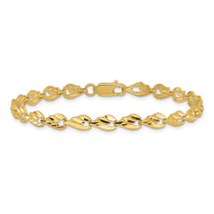 14k Polished Diamond-cut Leaf 7 inch Bracelet