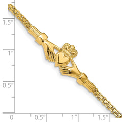 14K Polished Claddagh and Bismark Chain 7 inch Bracelet