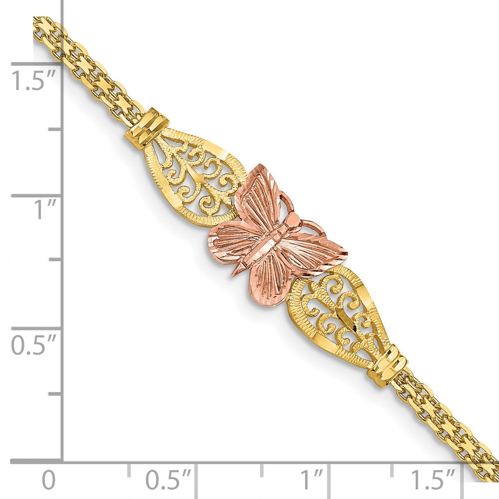 14K Two-tone Polished & D/C Butterfly Bracelet