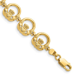 14K Claddagh Circle Link 7.25 inch Bracelet
