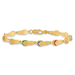 14k Red/Blue/Green/Orange Enameled Flip Flop 7.25 inch Bracelet