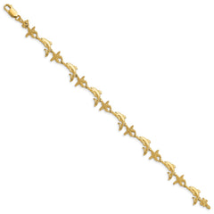 14K Polished and Textured Dolphin and Starfish 7.5 inch Bracelet