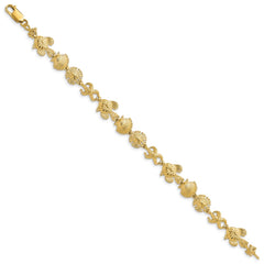 14k Polished and Textured Sea Life 7 inch Bracelet - 2