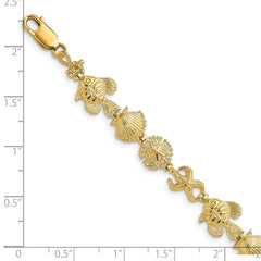 14k Polished and Textured Sea Life 7 inch Bracelet - 2