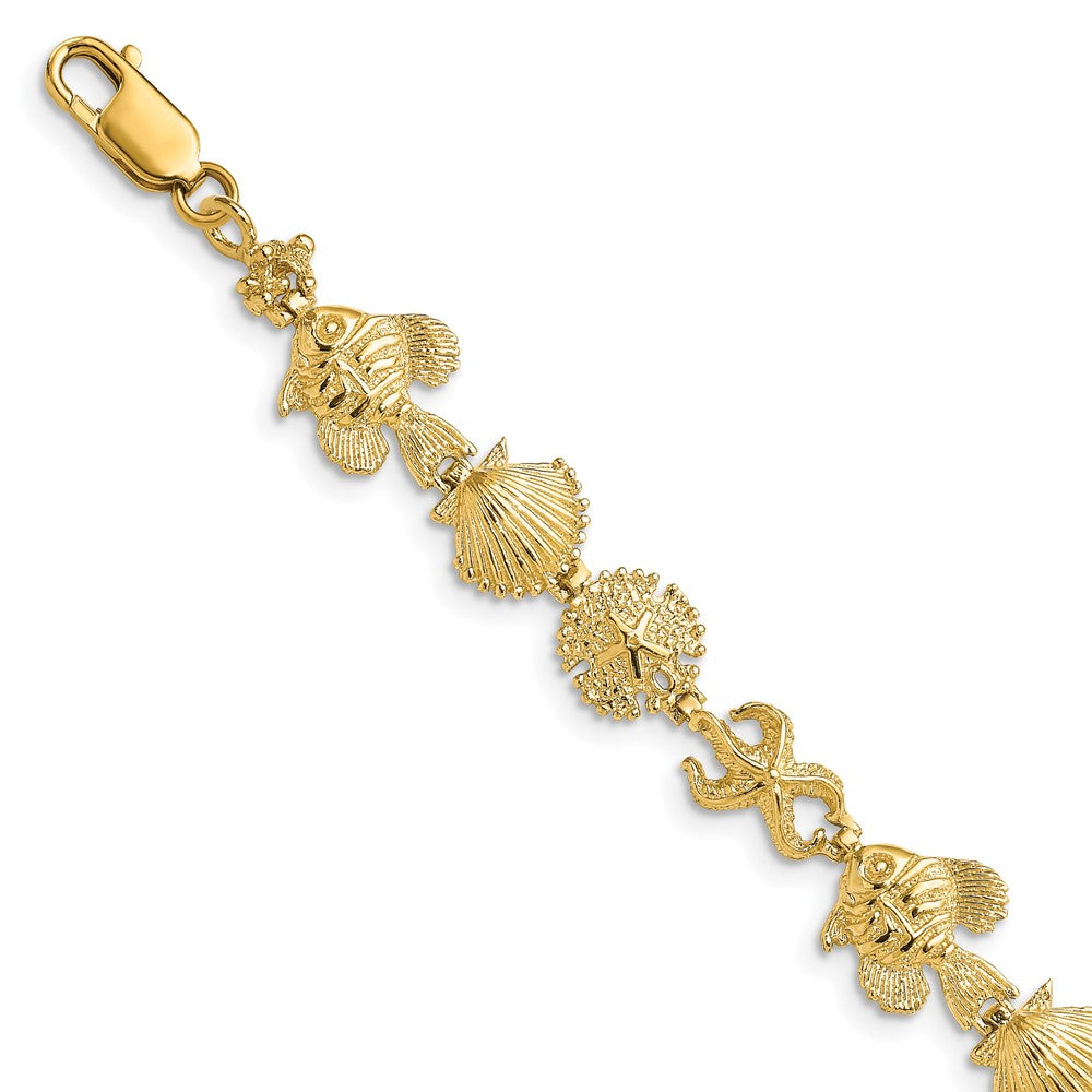14k Polished and Textured Sea Life 7 inch Bracelet - 2