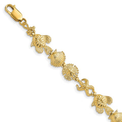 14k Polished and Textured Sea Life 7 inch Bracelet - 2