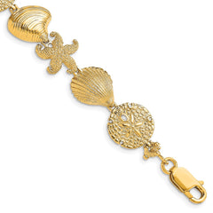 14KW Starfish, Shell, Clam Link Bracelet