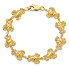 14K Polished and Textured Sea Turtle 7.25 inch Bracelet