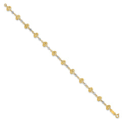 14K Two-tone Diamond-cut Hearts and Beads 7 inch Bracelet