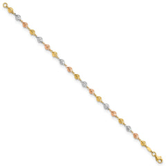 14K Tri-color Polished Diamond-Cut Hearts 7.5 inch Bracelet