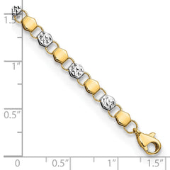 14K and White Rhodium Diamond-cut Fancy Link 7.5 inch Bracelet