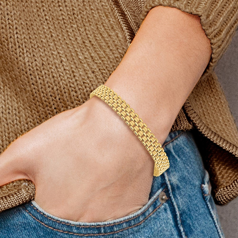 14K Brushed and Polished 8.5mm Basket Weave Pattern 7.5 inch Bracelet