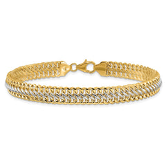 14K & White Rhodium Polished Fancy Link Bracelet