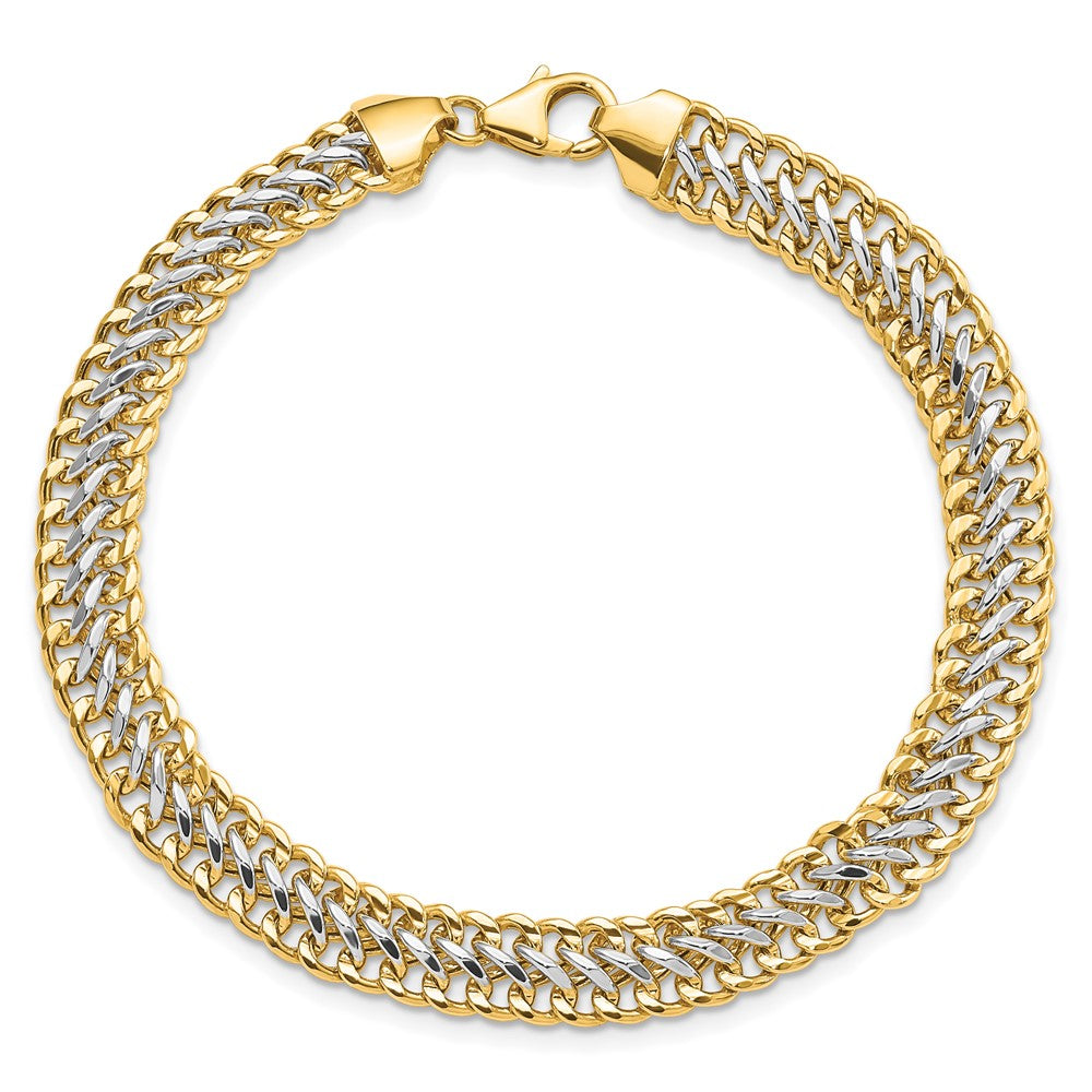 14K & White Rhodium Polished Fancy Link Bracelet