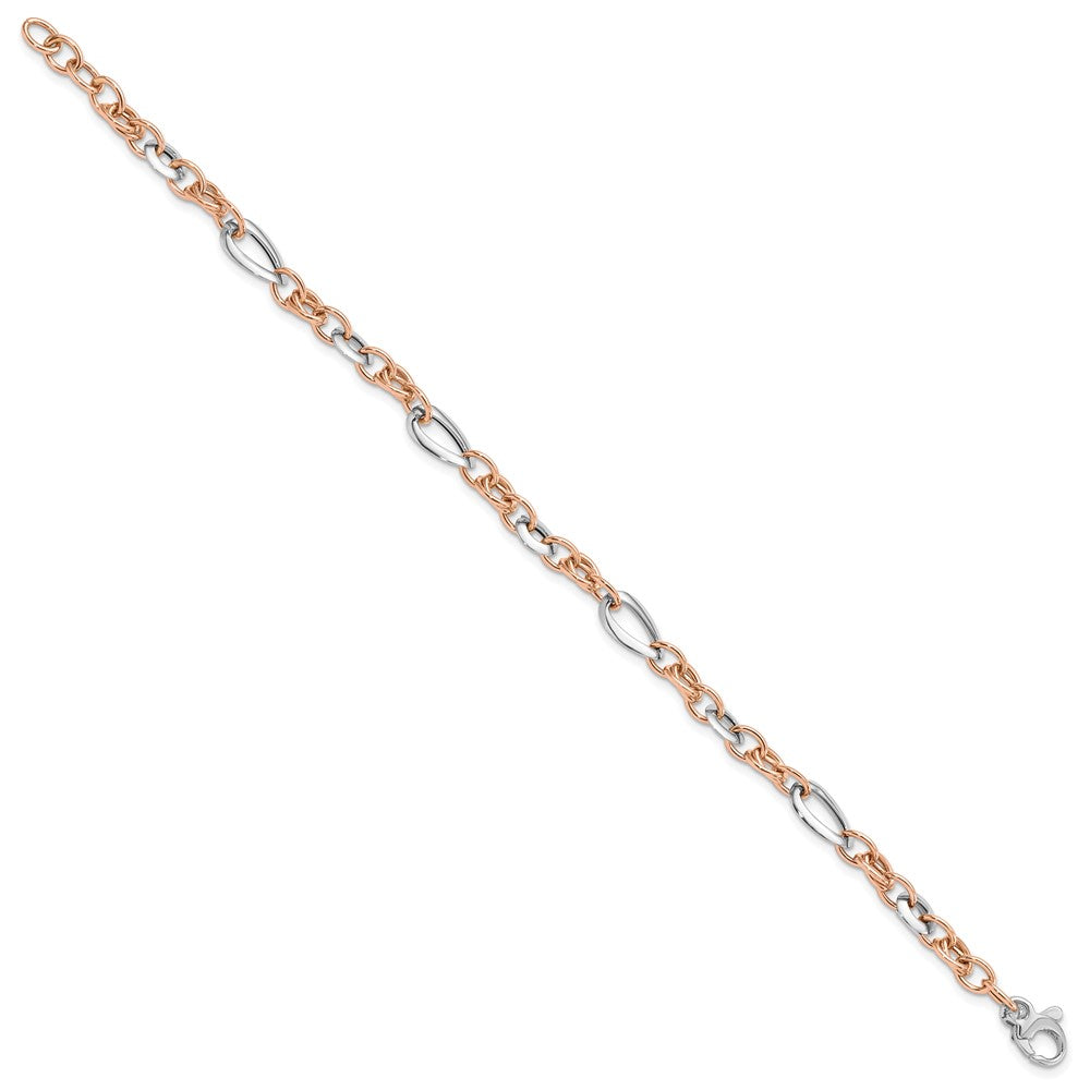 14K Two-tone White and Rose Fancy Link Bracelet