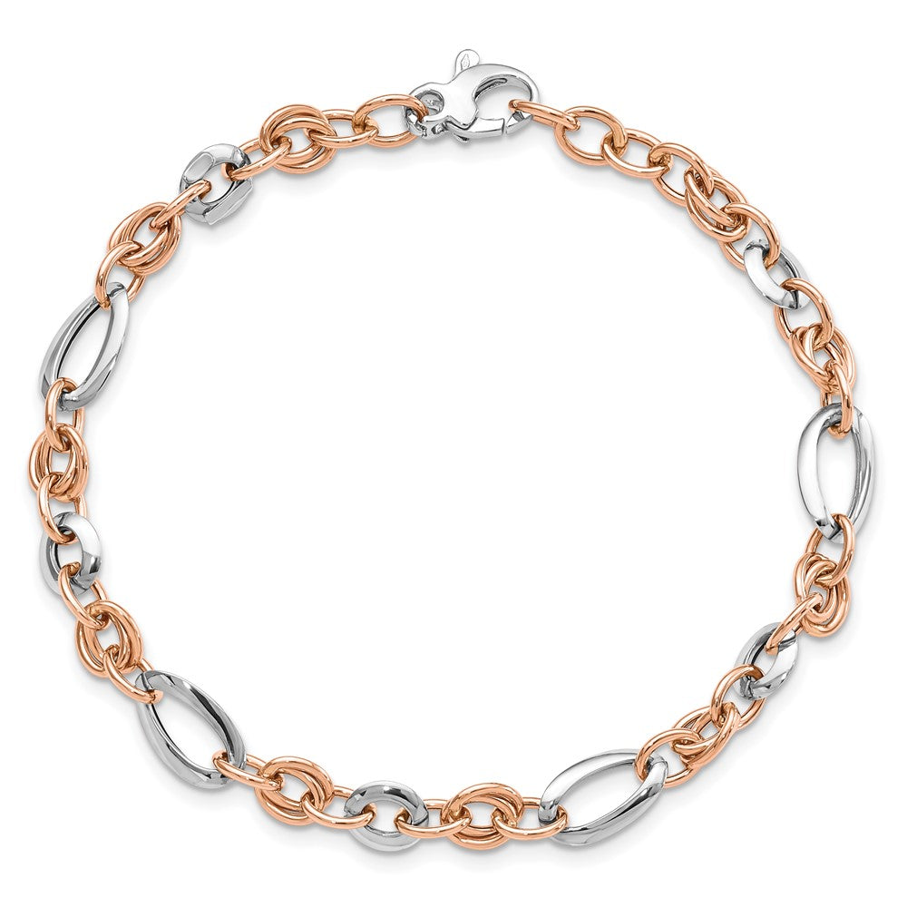 14K Two-tone White and Rose Fancy Link Bracelet