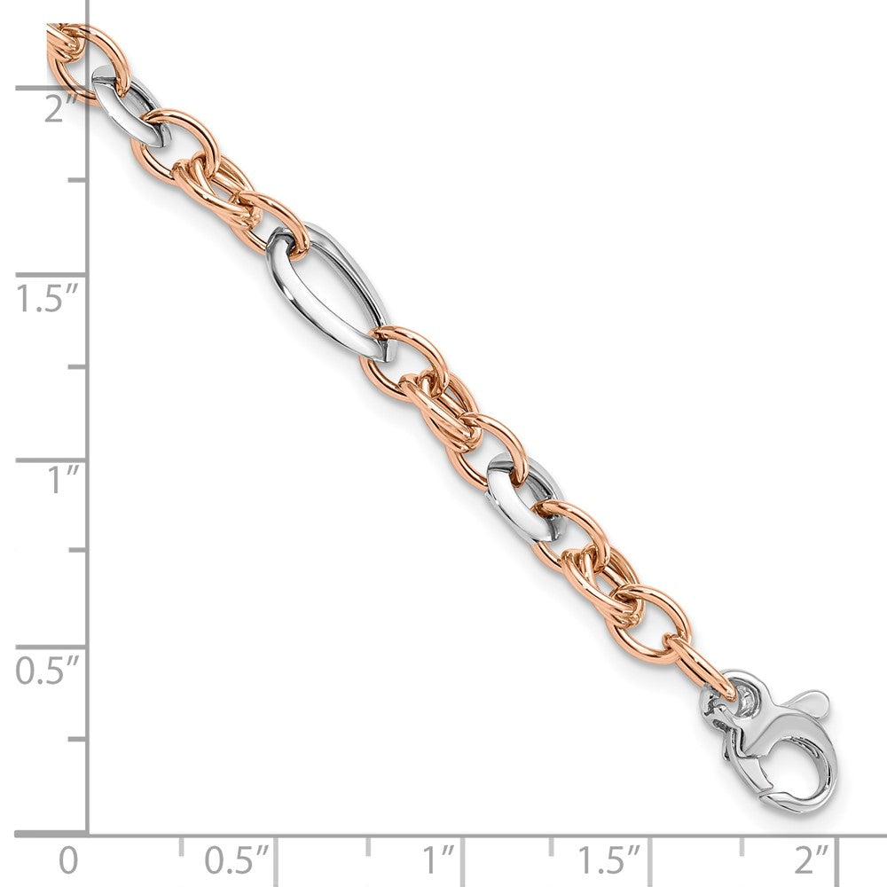 14K Two-tone White and Rose Fancy Link Bracelet