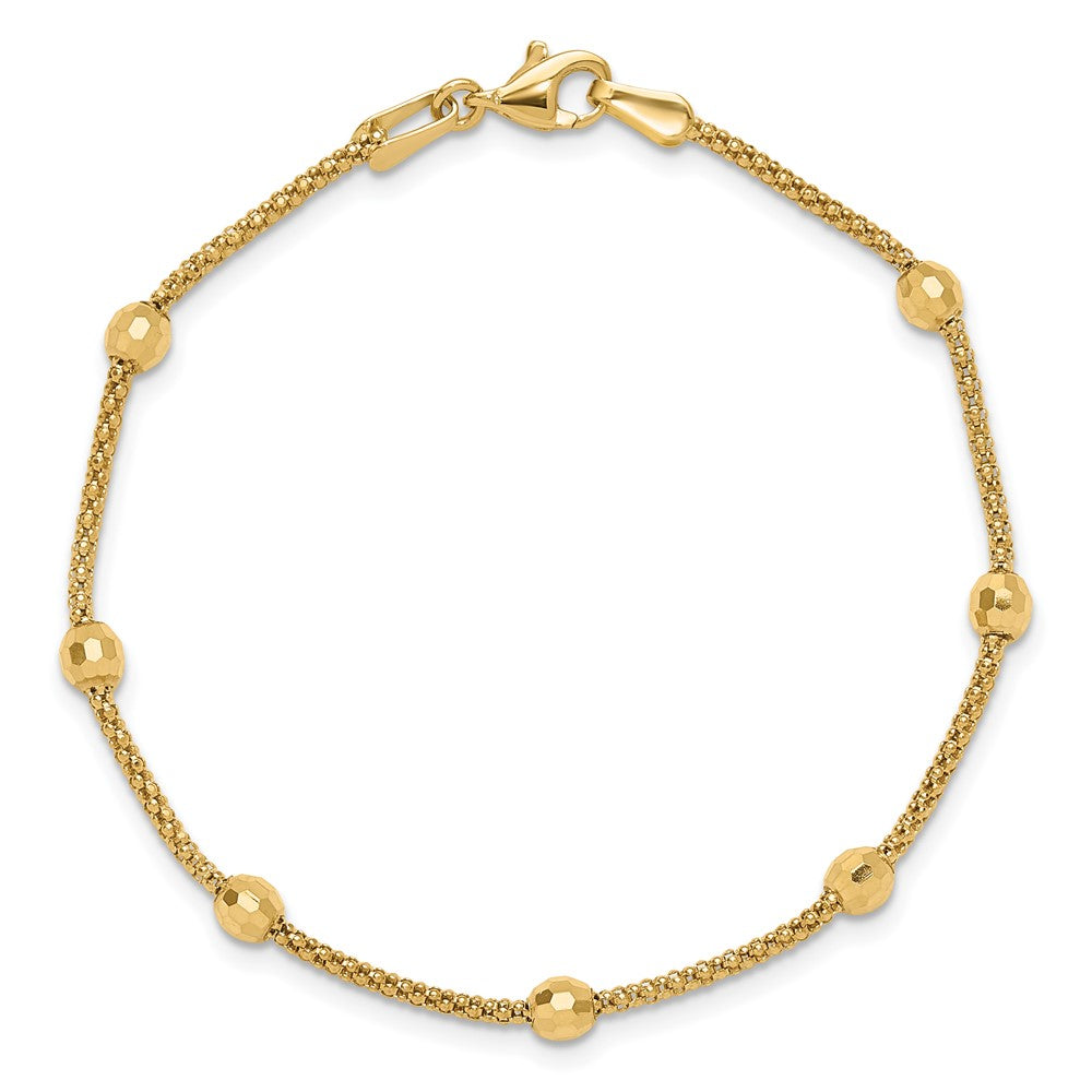 14K Polished and Diamond-cut Beads Bracelet