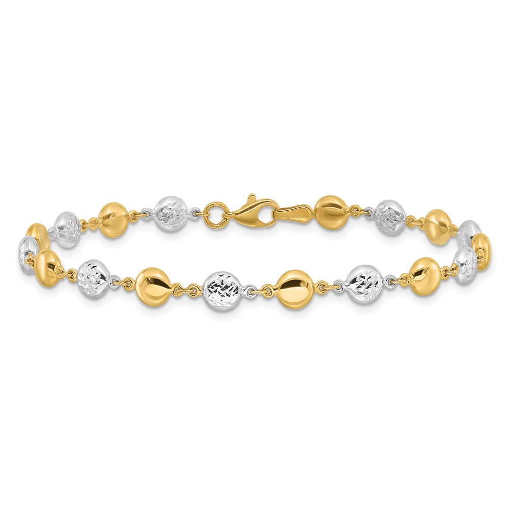 14K Two-tone Polished and Diamond-cut Puffed Circles Bracelet