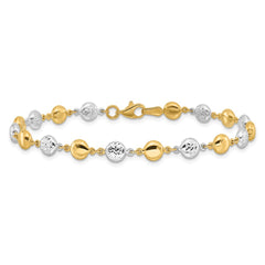 14K Two-tone Polished and Diamond-cut Puffed Circles Bracelet