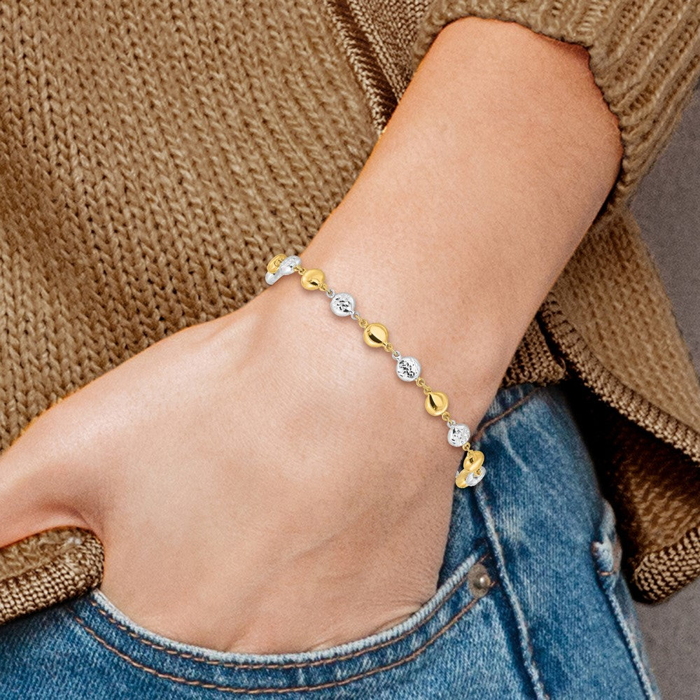 14K Two-tone Polished and Diamond-cut Puffed Circles Bracelet