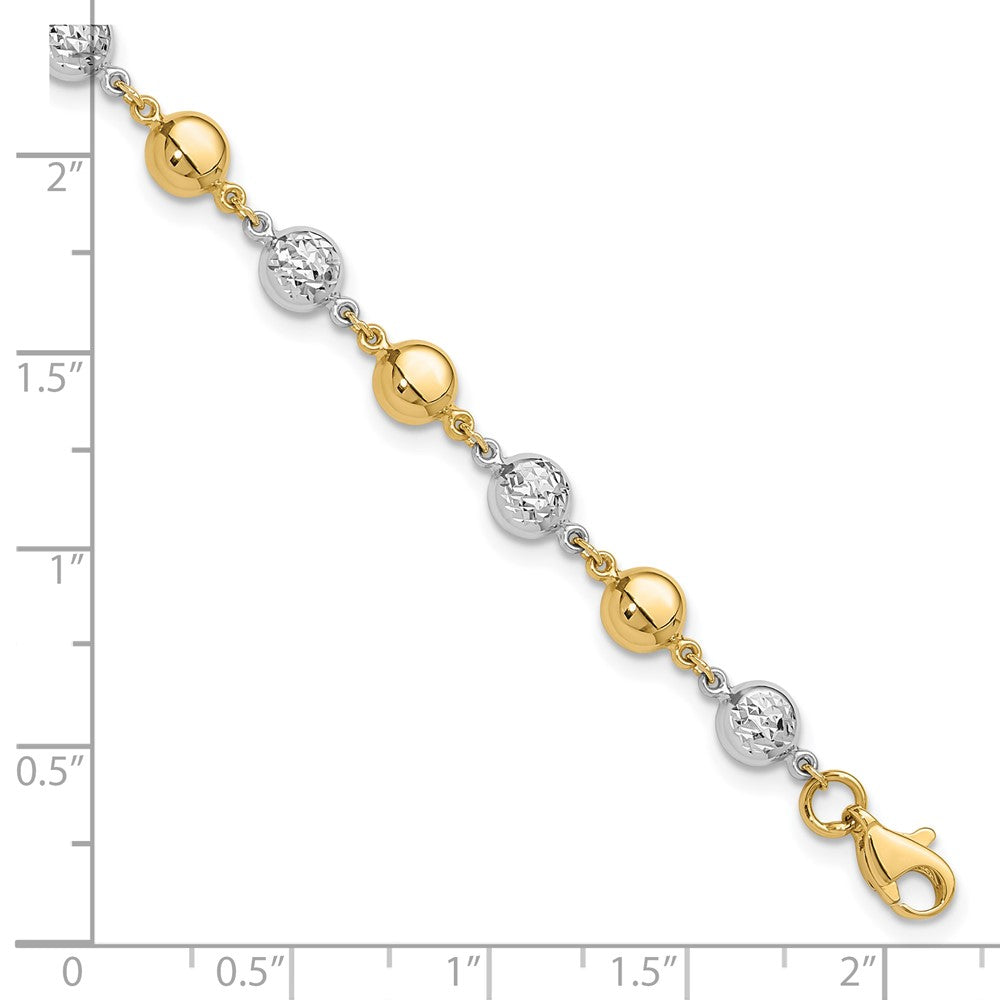 14K Two-tone Polished and Diamond-cut Puffed Circles Bracelet