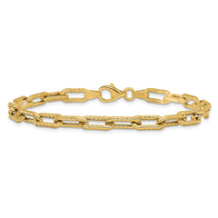 14K Polished and Textured Fancy Link Bracelet