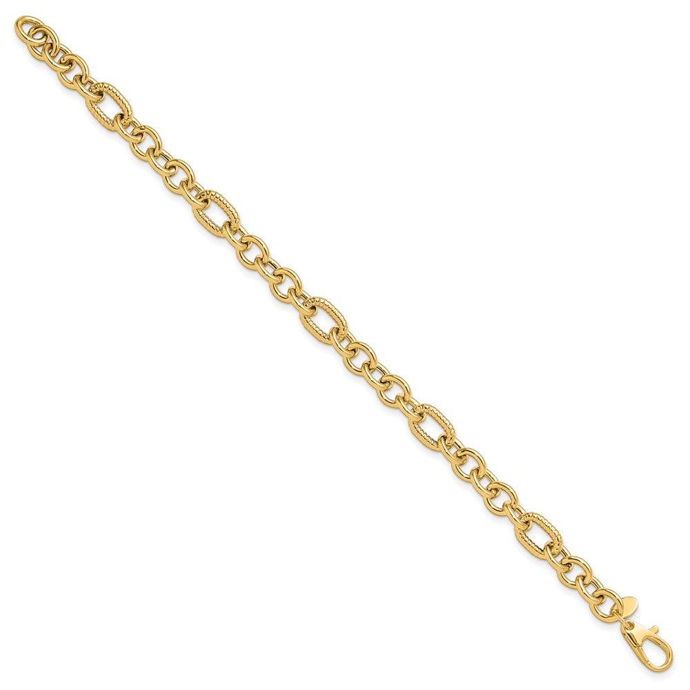 14K Polished and Textured 7.5in Fancy Bracelet