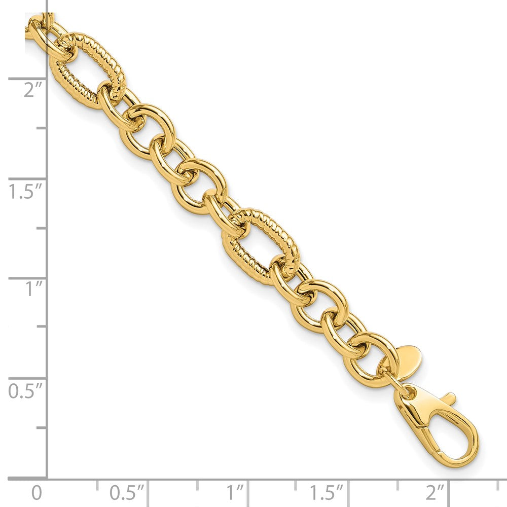 14K Polished and Textured 7.5in Fancy Bracelet