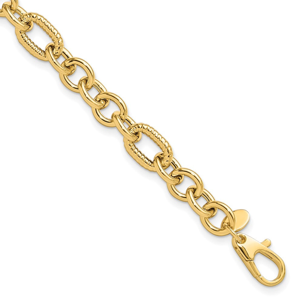 14K Polished and Textured 7.5in Fancy Bracelet