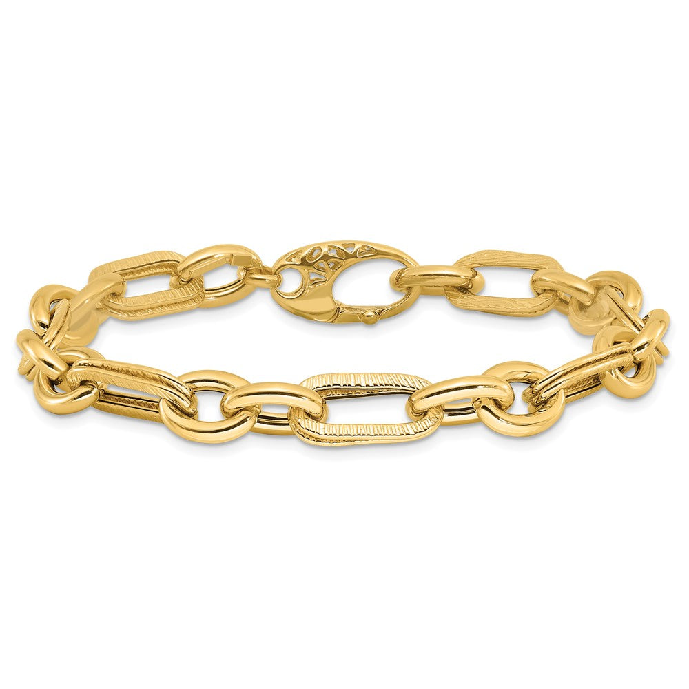 14K Polished and Textured Fancy Link Bracelet