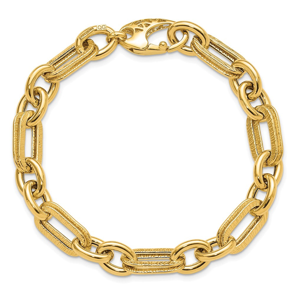 14K Polished and Textured Fancy Link Bracelet