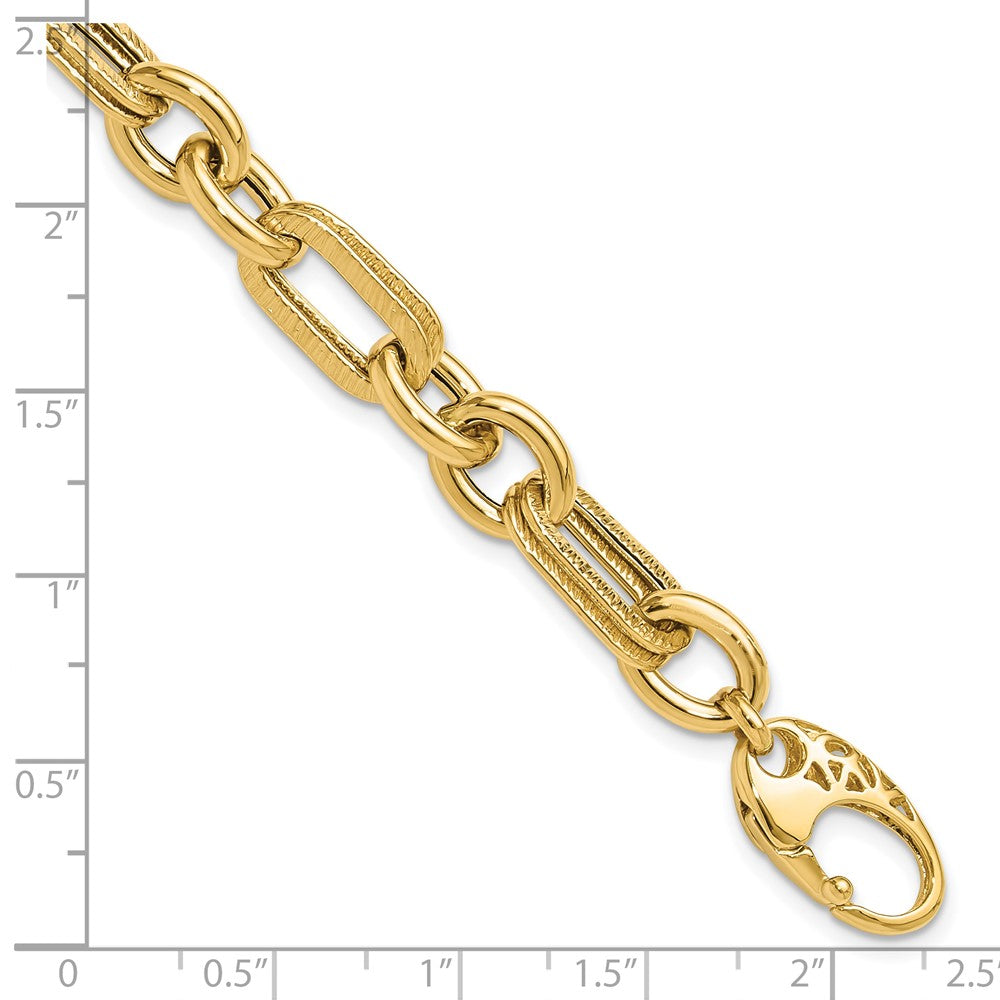 14K Polished and Textured Fancy Link Bracelet